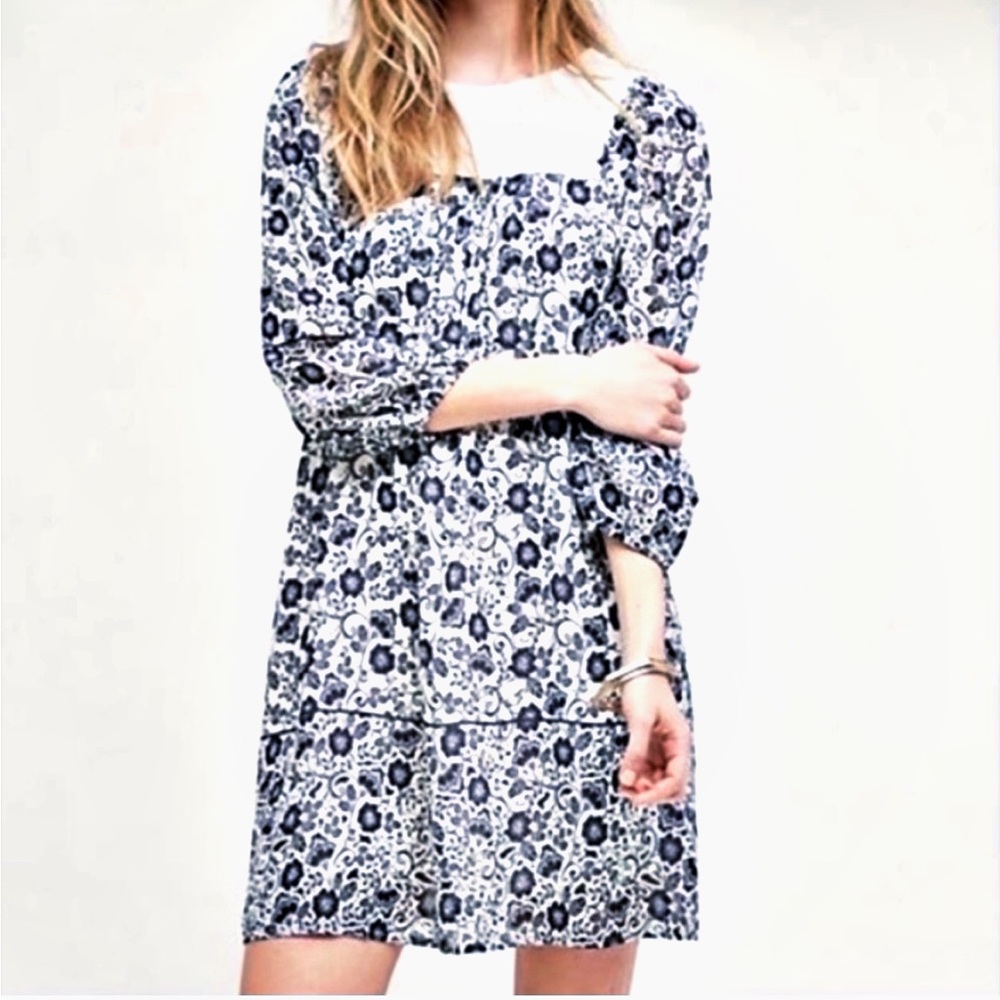 ANTHROPOLOGIE ONE SEPTEMBER COQUILLE BLUE FLORAL PEASANT COTTAGE CORE DR…